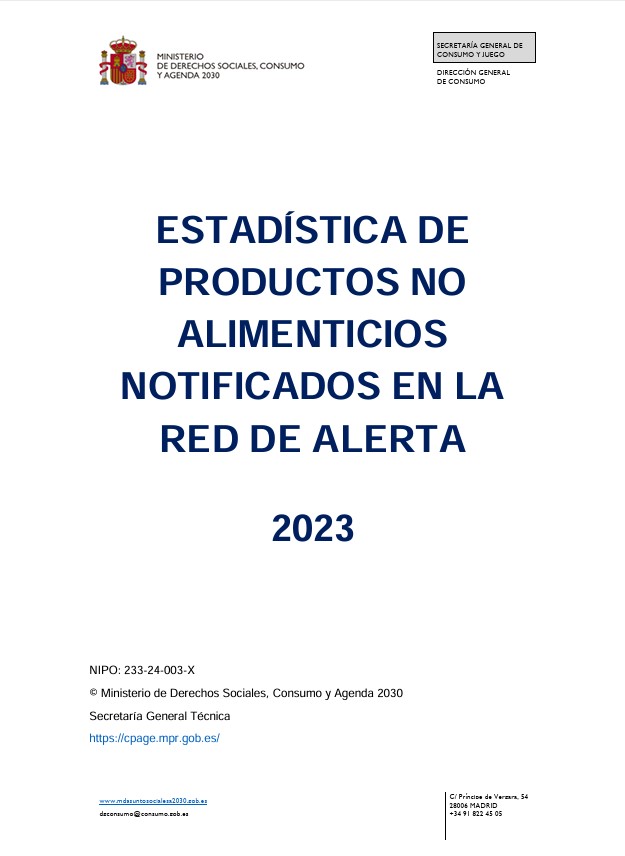 Estadística de Productos no Alimenticios notificados en la Red de Alerta 2023