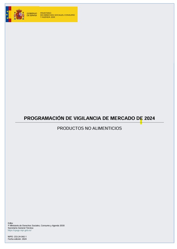 Programación de vigilancia de mercado de 2024. Productos no alimenticios