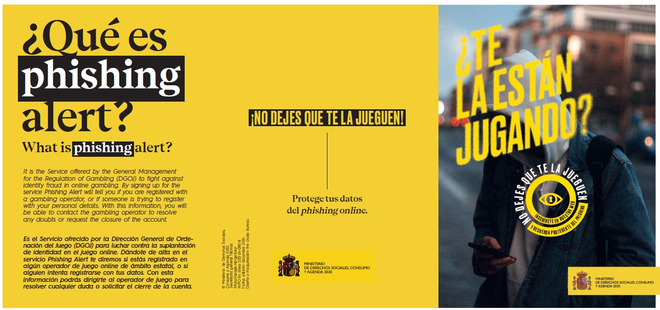 ¿Te la están jugando? No dejes que te la jueguen : inscríbete en nuestra web y recuerda protegerte del phishing. Folleto (esp-ing)