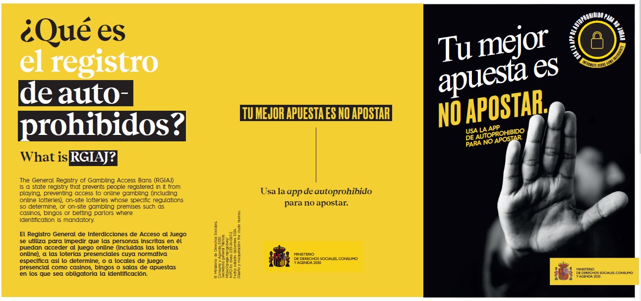 Tu mejor apuesta es no apostar: usa la app de autoprohibido para no apostar. Folleto (esp-ing)
