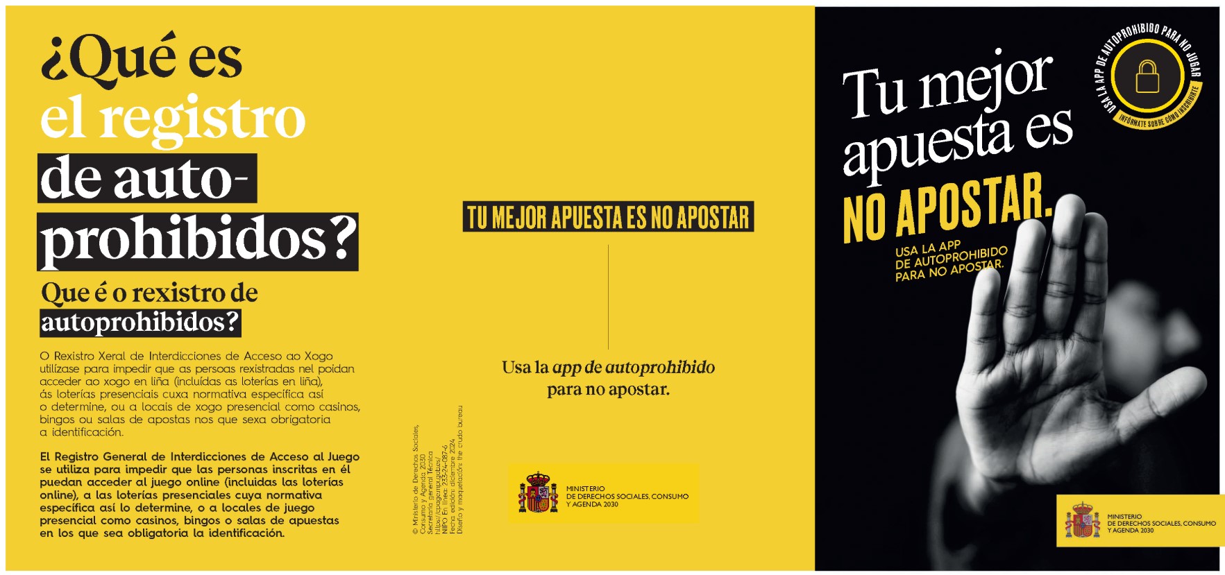 Tu mejor apuesta es no apostar: usa la app de autoprohibido para no apostar. Folleto (gal-esp)