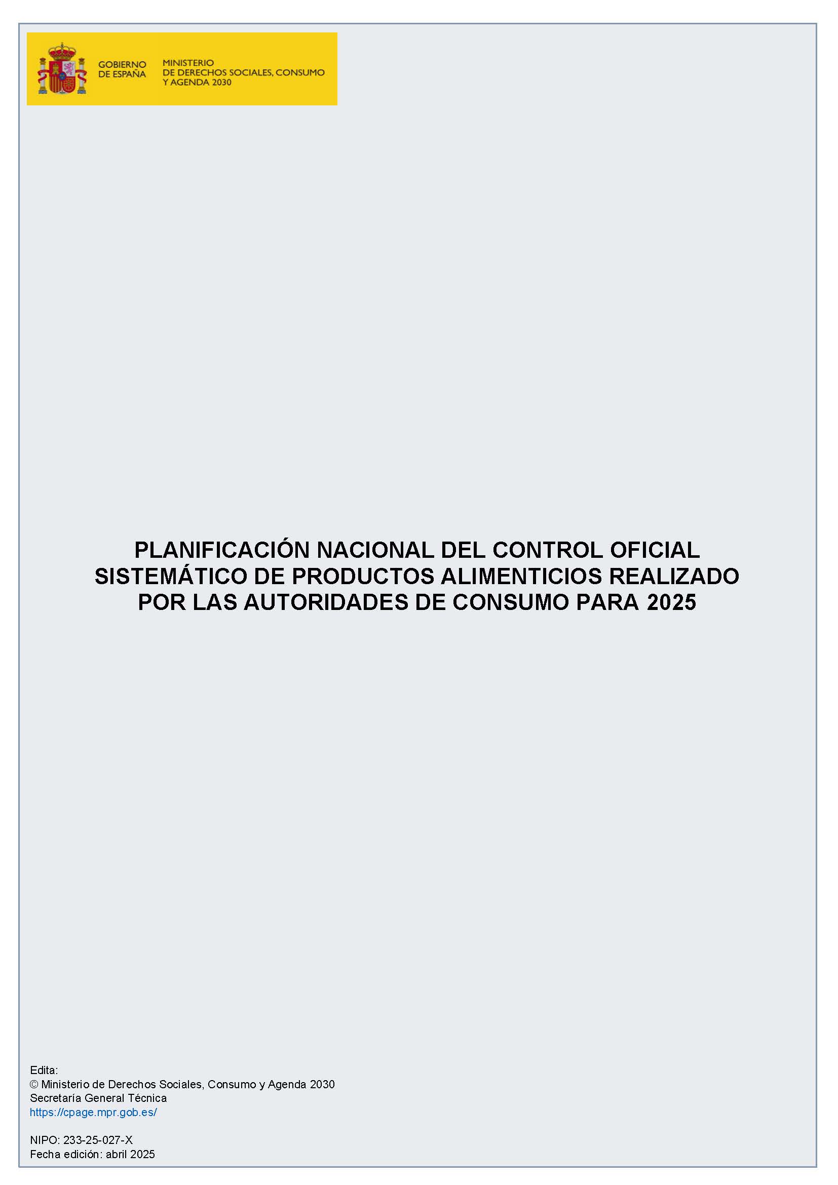 Planificación control productos alimenticios