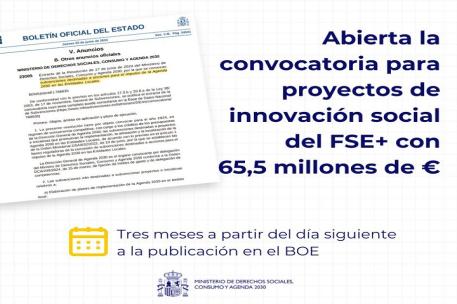 Derechos Sociales abre una convocatoria de proyectos de Innovación Social por 65,5 millones de euros